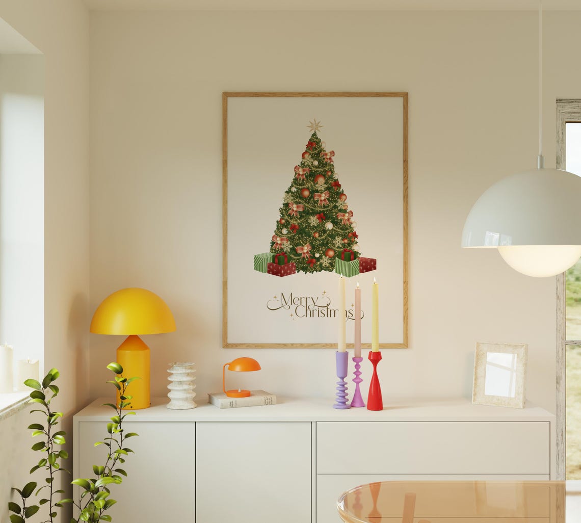 Merry Christmas Tree Gold Ornament Festive Holiday Print Gift - Image 2