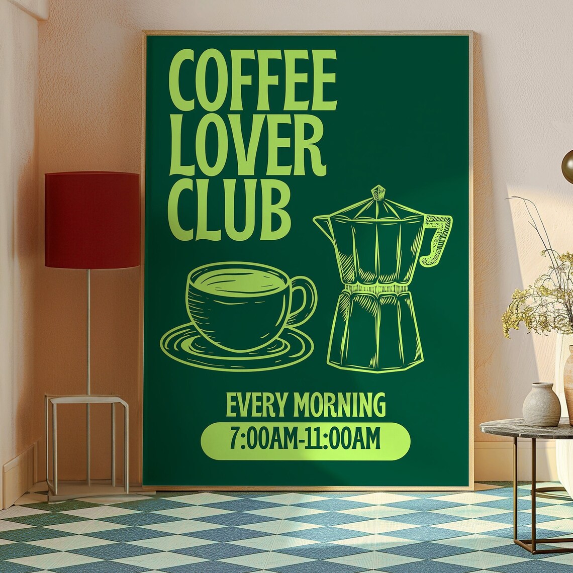 Coffee Lover Club Every Morning Moka Pot Green Chalkboard Poster - Image 3