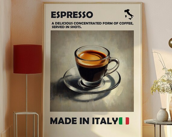 Italian Espresso Coffee Poster, Trendy Kitchen Wall Art