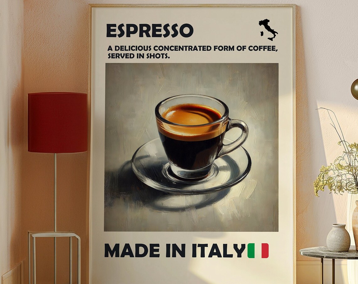 Italian Espresso Coffee Poster, Trendy Kitchen Wall Art