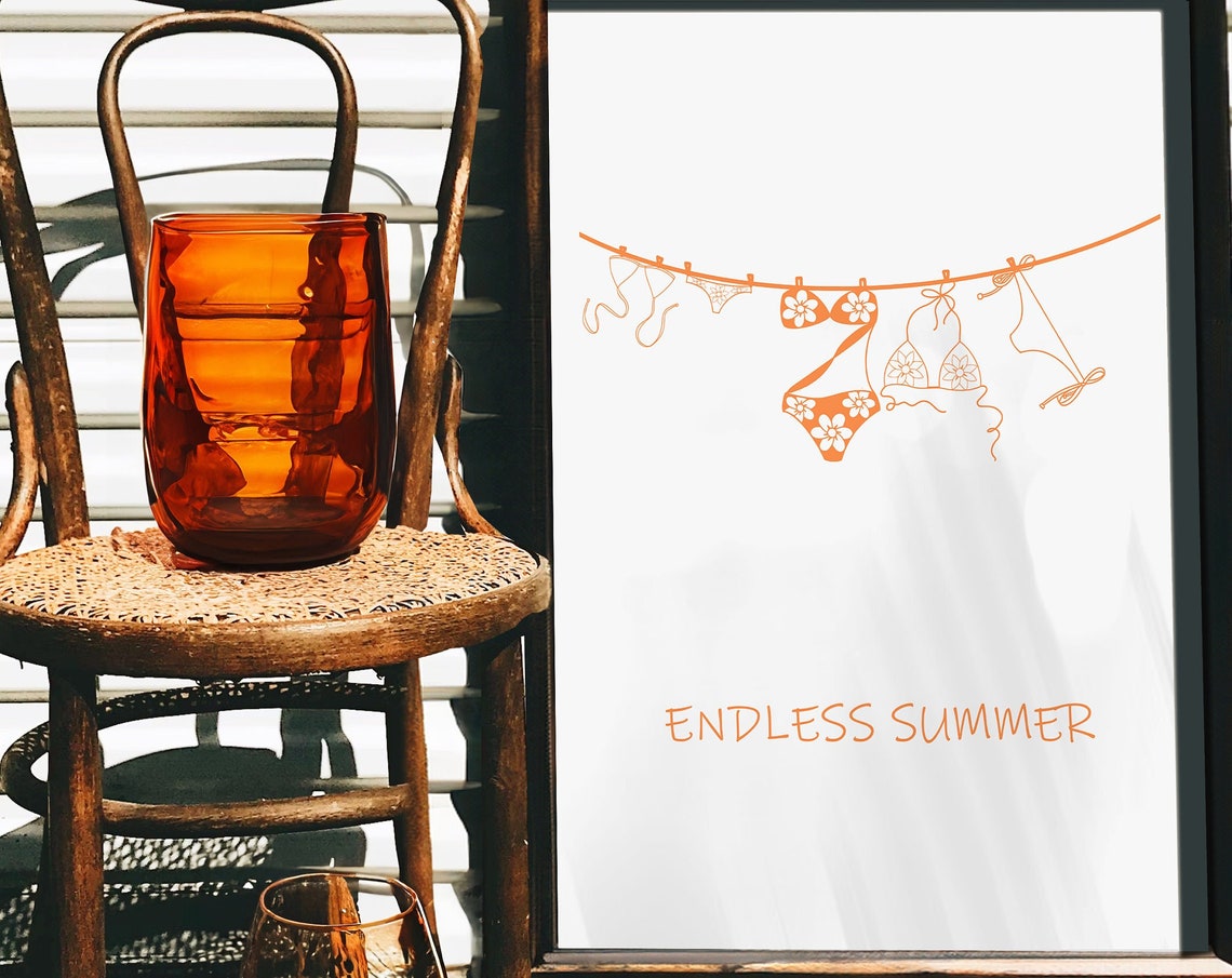 Endless Summer Orange Bikini Line Art Minimalist Beach Poster - Image 4