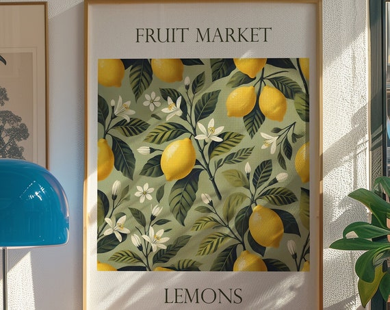 Lemons Print Fruit Market Print Trending Art Print Trendy Wall Art Botanical Poster Lemon Illustration Printable Kitchen Art Gift