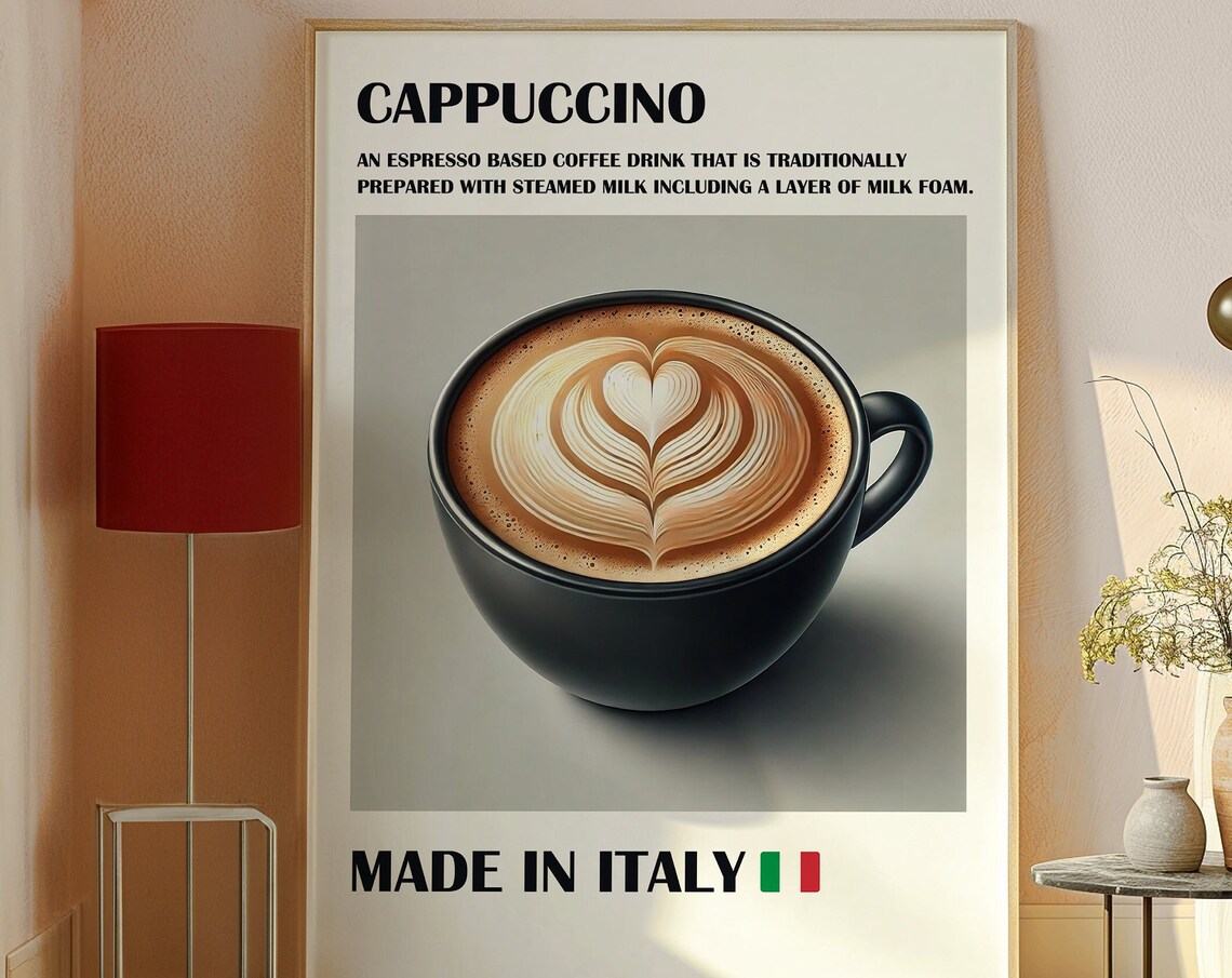 Cappuccino Made in Italy Espresso Drink Definition Kitchen Wall Print