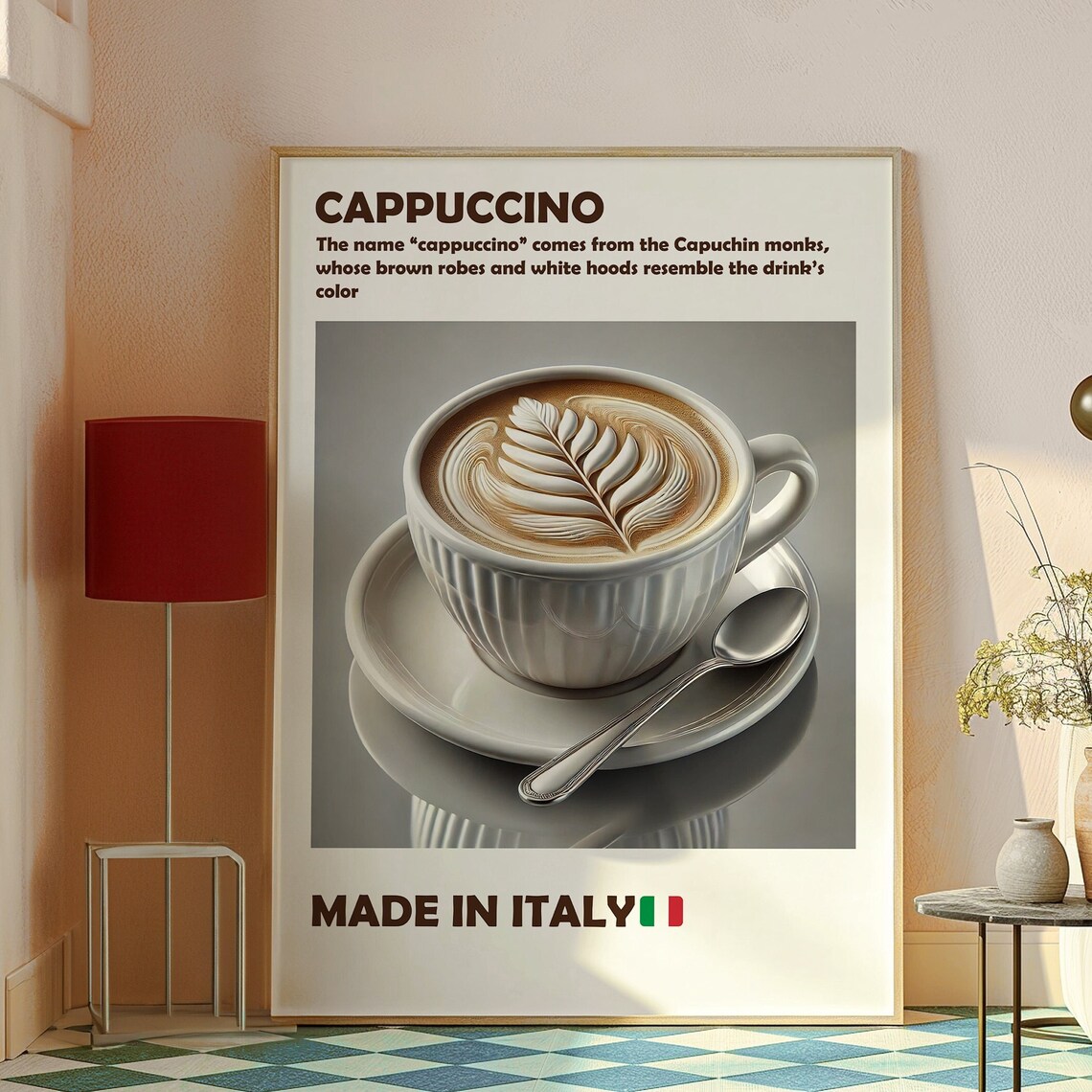Cappuccino Italian Coffee Cup Cream Latte Art Facts Style Poster