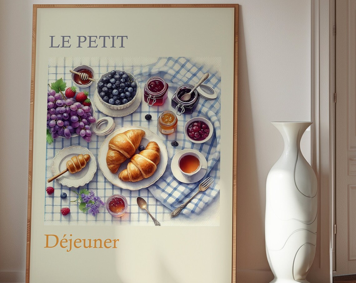 Le Petit Dejeuner French Breakfast Croissants Watercolor Poster