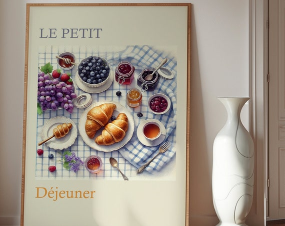 Breakfast Print Croissants And Coffee Print Gift For Chef Breakfast Bar Le Petitdéjeuner Poster Wall Art Kitchen Decor French Print