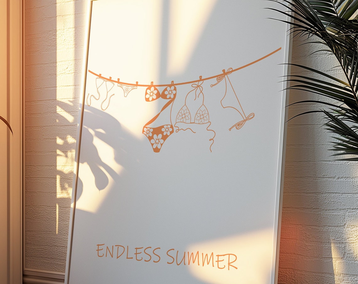 Endless Summer Orange Bikini Line Art Minimalist Beach Poster - Image 2