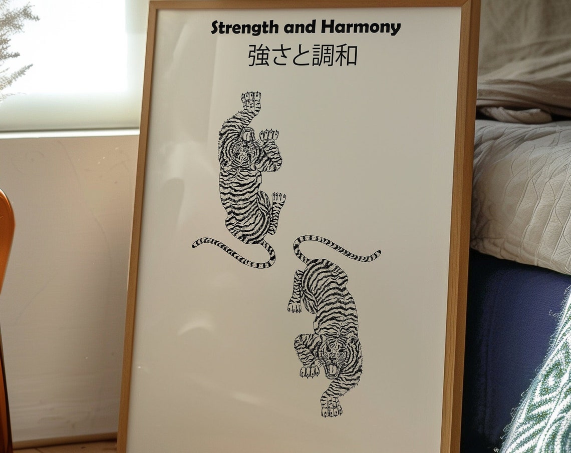 Strength and Harmony Japanese Tiger Ink Illustration Art Poster - Image 4