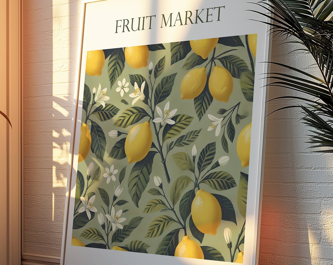 Fruit Market Lemons Botanical Illustration Trendy Kitchen Wall Poster - Image 4