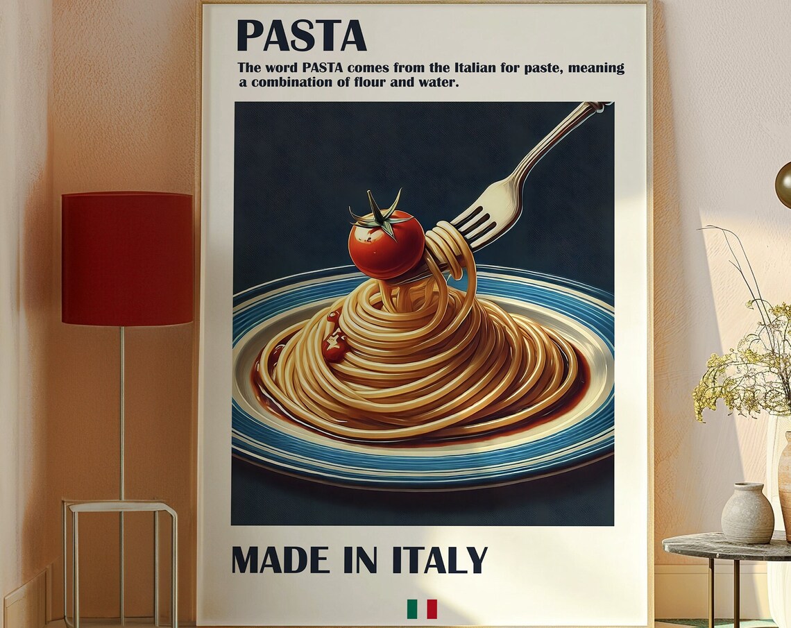 Italian Pasta Spaghetti Tomato Fork Made In Italy Food Poster