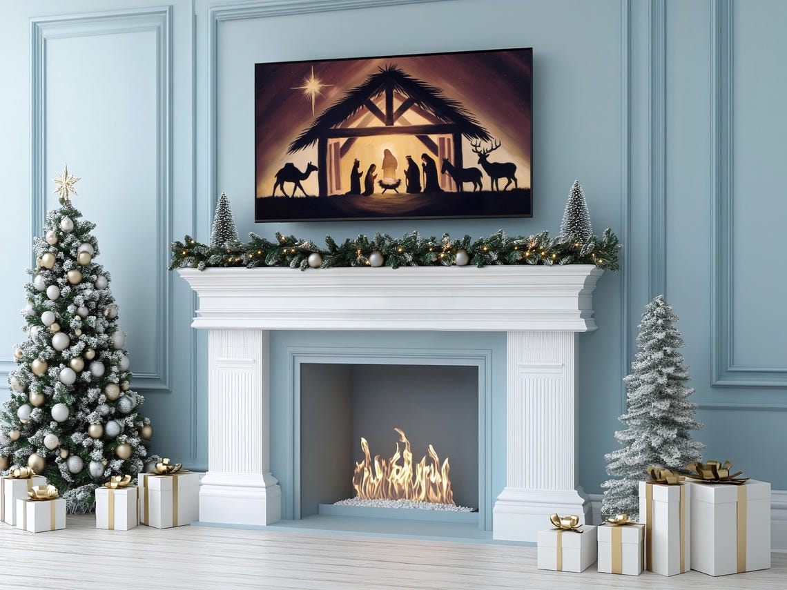 Nativity Silhouette Holy Family Stable Bethlehem Star Night Poster - Image 5
