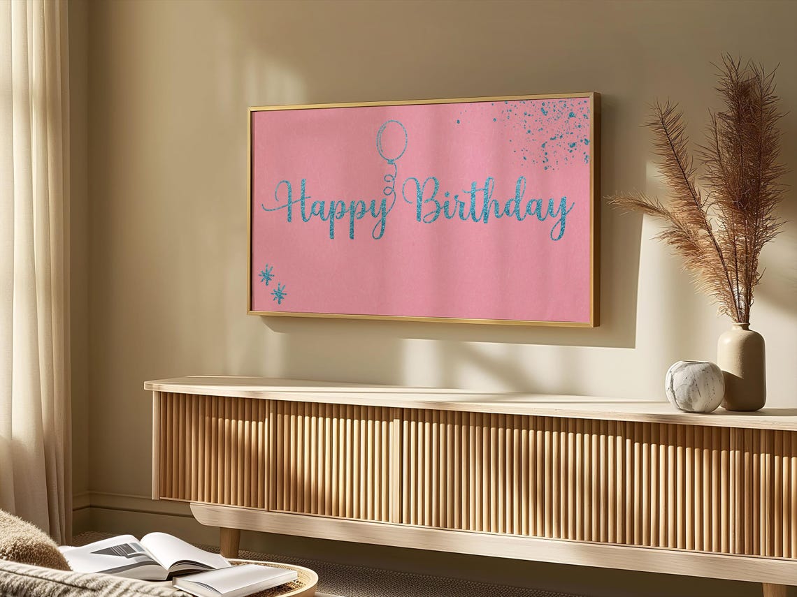 Happy Birthday Pink Glitter Script Balloon Party Decor Poster - Image 4
