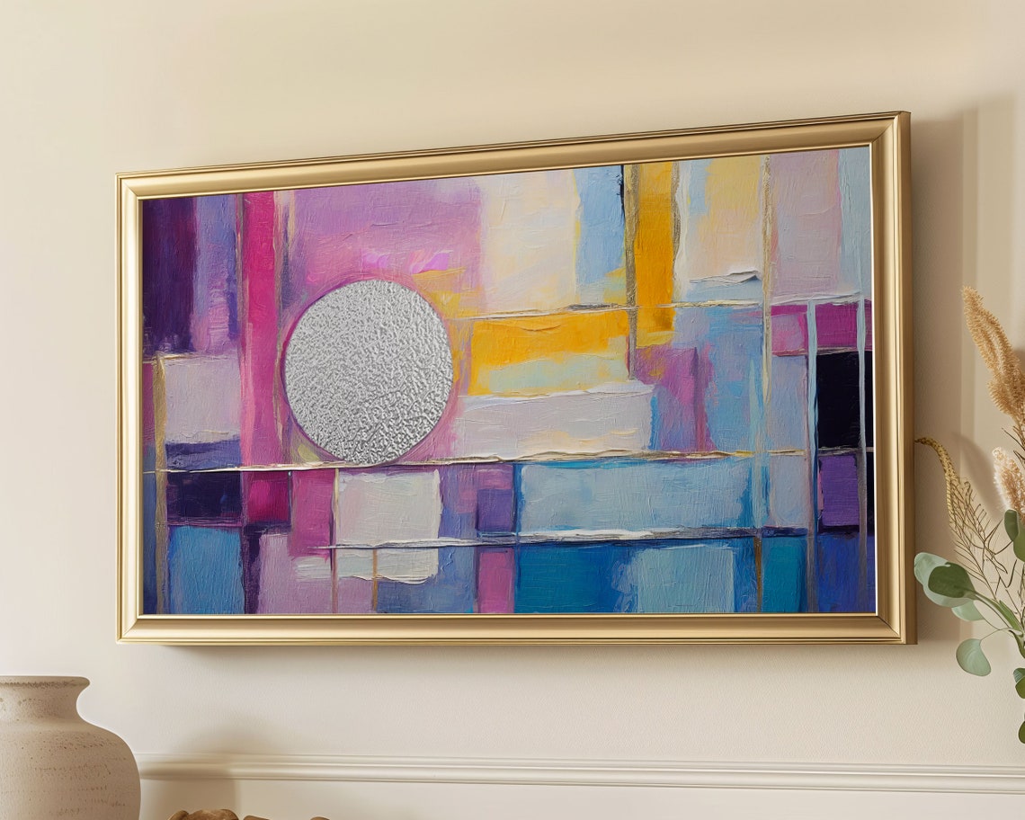 Colorful Abstract Geometric Silver Circle Modern Jewel Tone Wall Art - Image 4