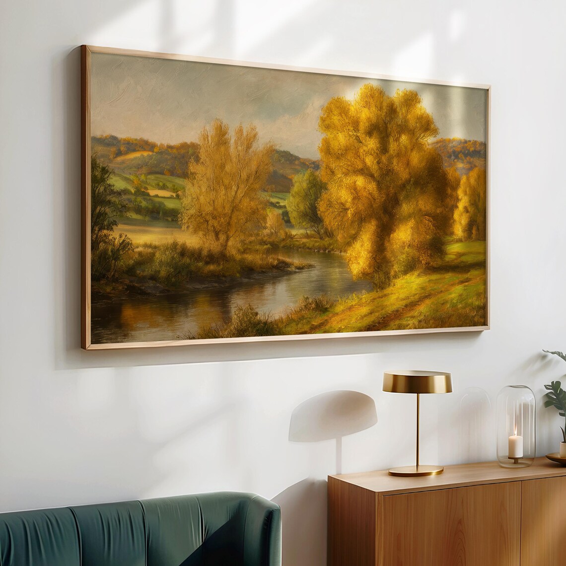Golden Autumn Countryside River Valley Vintage Landscape Poster - Image 3
