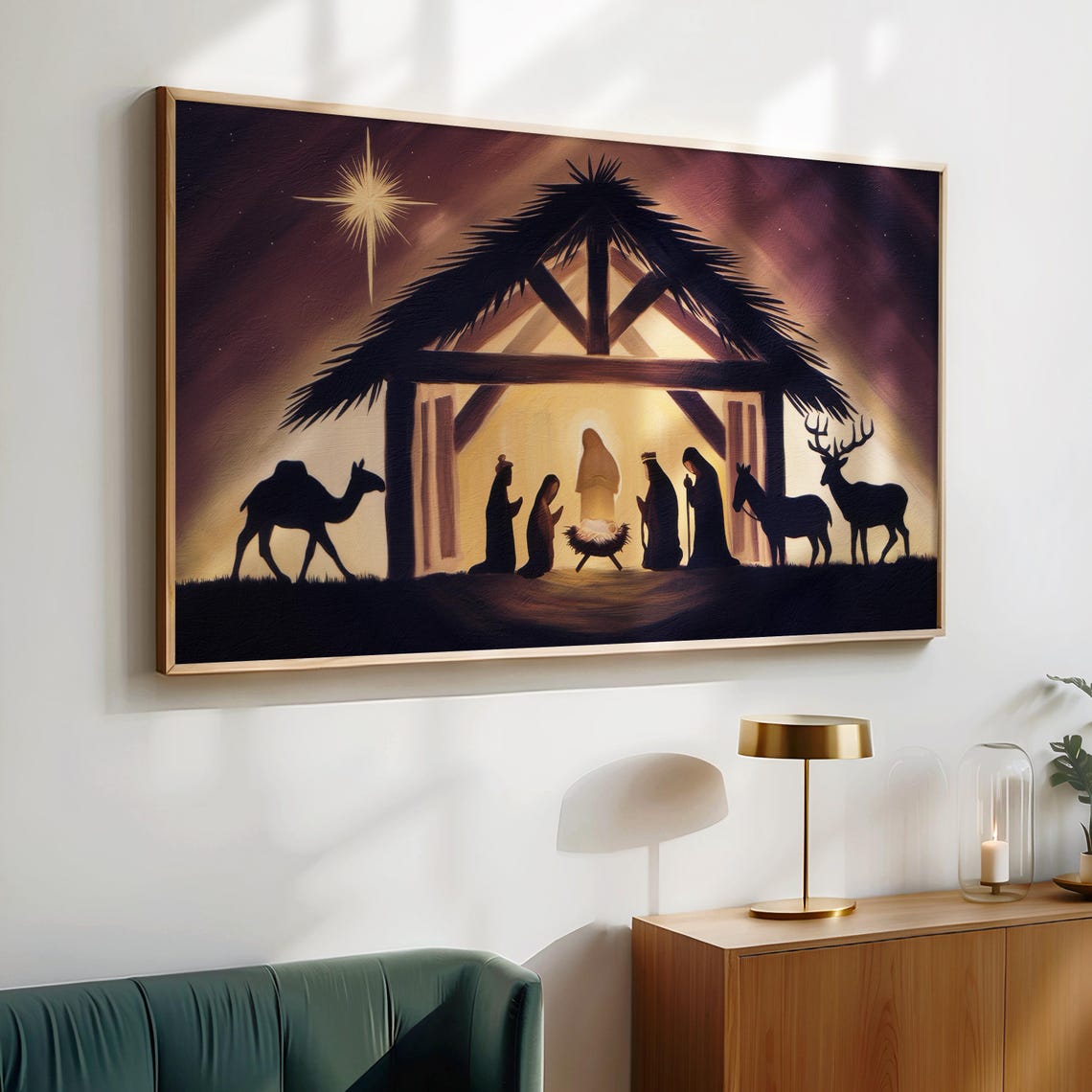 Nativity Silhouette Holy Family Stable Bethlehem Star Night Poster - Image 3