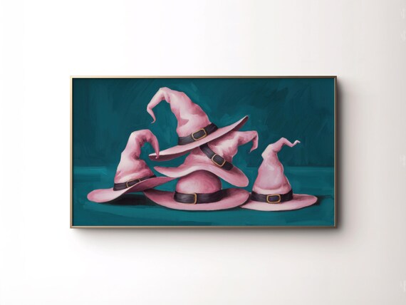 Frame Tv Art Halloween Witch Hat Witchy Art For Tv Moody Fall Tv Art Teal Pink Halloween Decor Spooky Autumn Frame Tv 4k