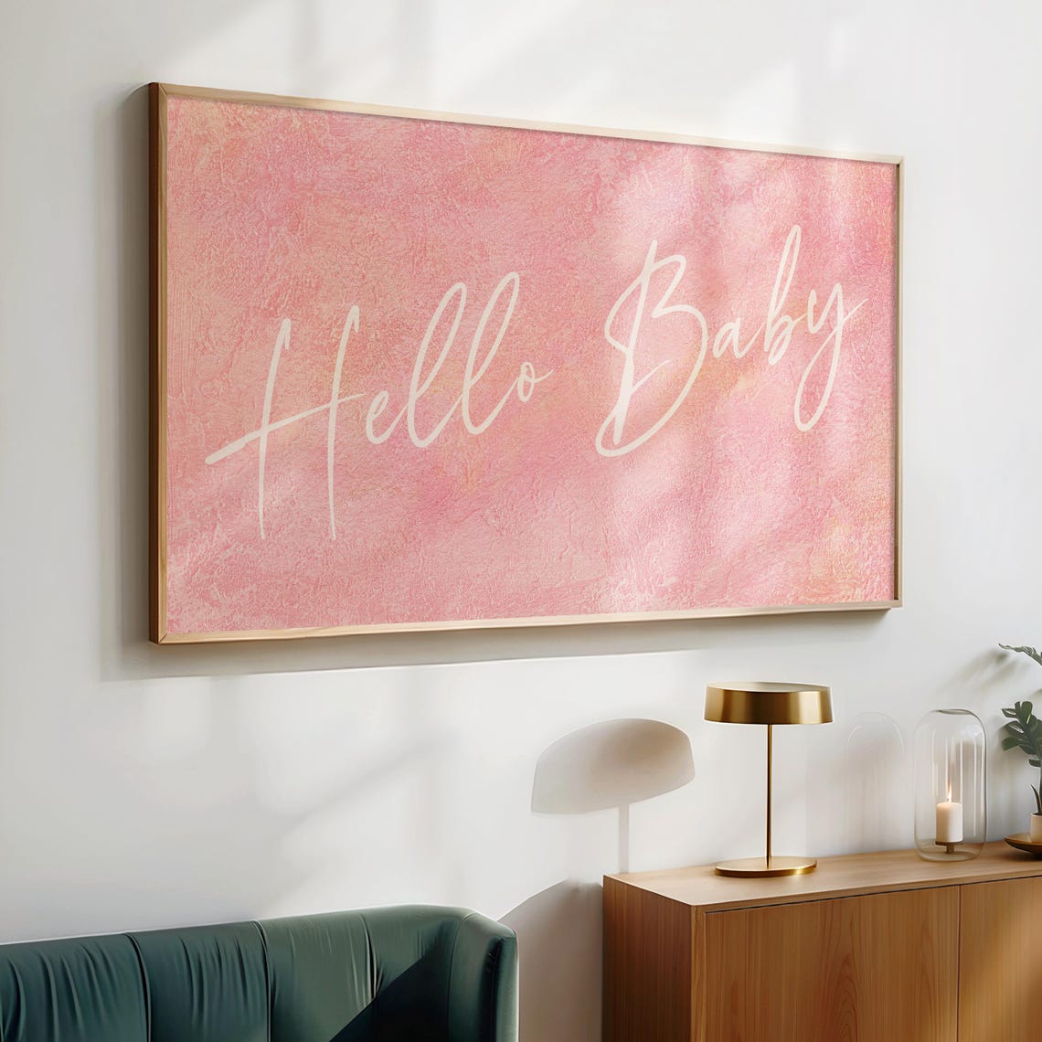 Frame Tv Art Baby Shower Decor Hello Baby Tv Picture Pink Baby Shower Party Decor Screen Minimalistic Girl Baby Shower Tv Decor - Image 2