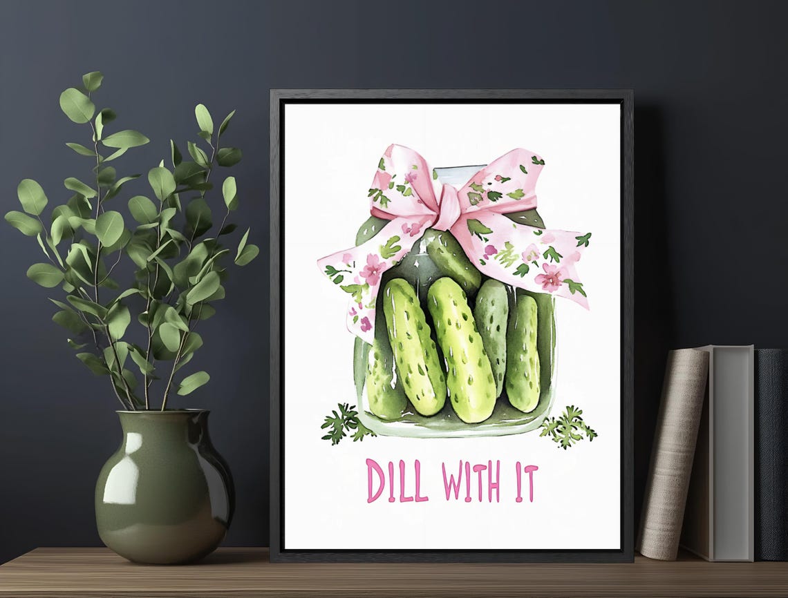 Cute Dill Pickle Jar Floral Bow Watercolor Pun Kitchen Poster - Image 6