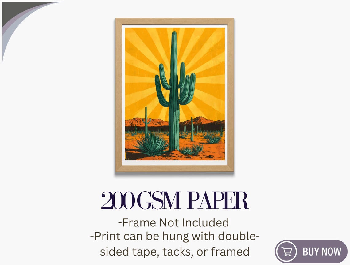 Saguaro Cactus Desert Sunburst Retro Travel Poster Arizona Wall Art - Image 5