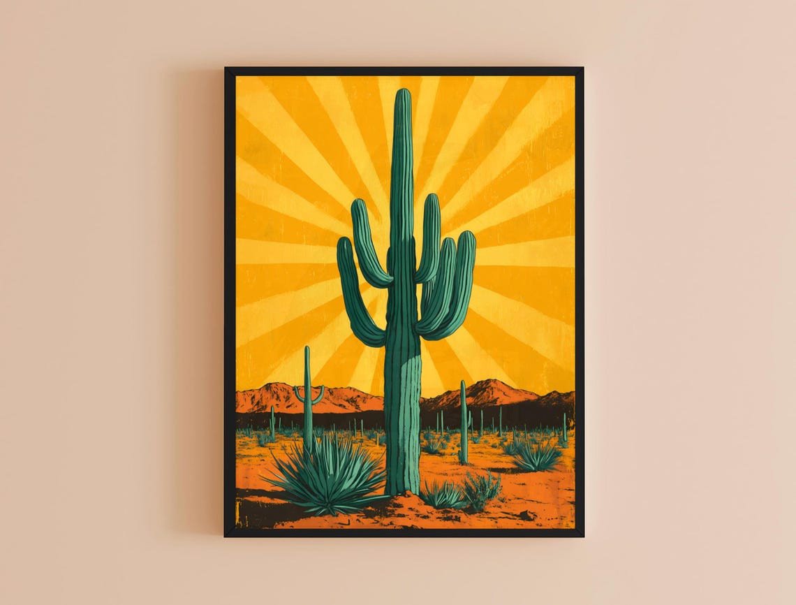Saguaro Cactus Desert Sunburst Retro Travel Poster Arizona Wall Art - Image 4