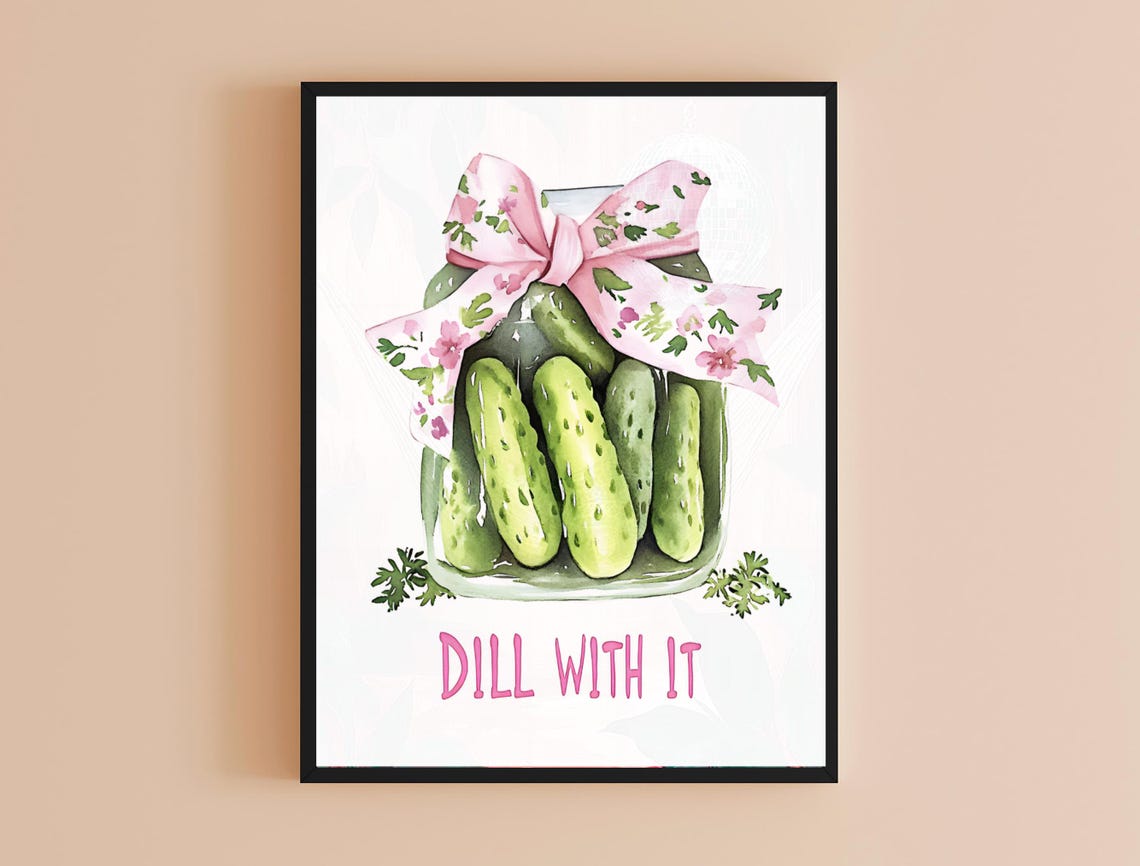 Cute Dill Pickle Jar Floral Bow Watercolor Pun Kitchen Poster - Image 4