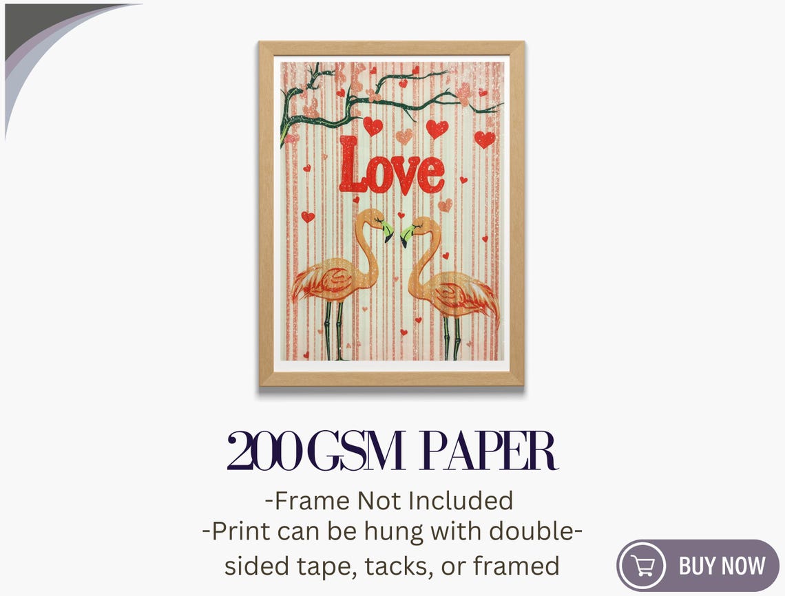 Flamingo Heart Necks Love Red Hearts Striped Valentine Art Poster - Image 5