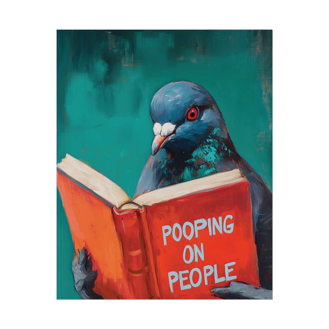 Funny Pigeon Reading Pooping on People Book Bathroom Humor Art Poster - Image 2