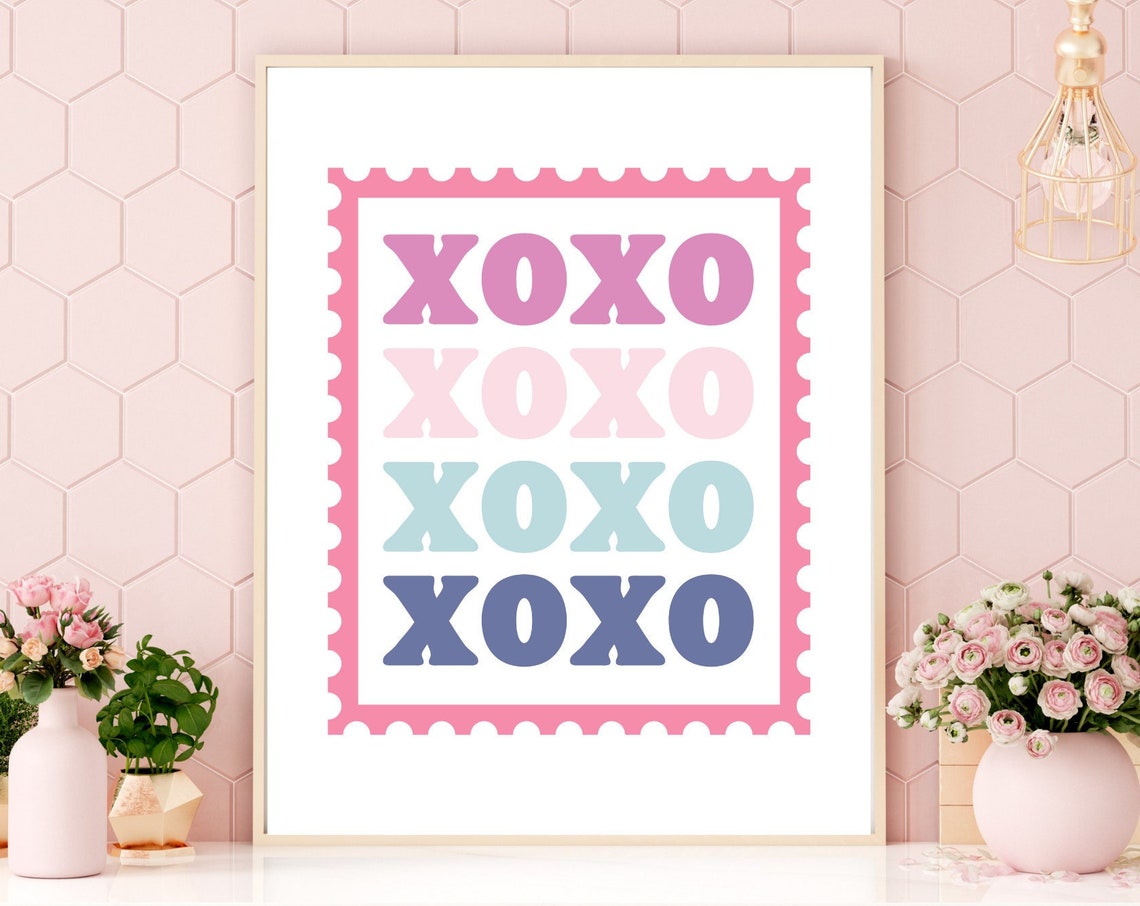 XOXO Postage Stamp Pink Typography Love Quote Girls Room Poster