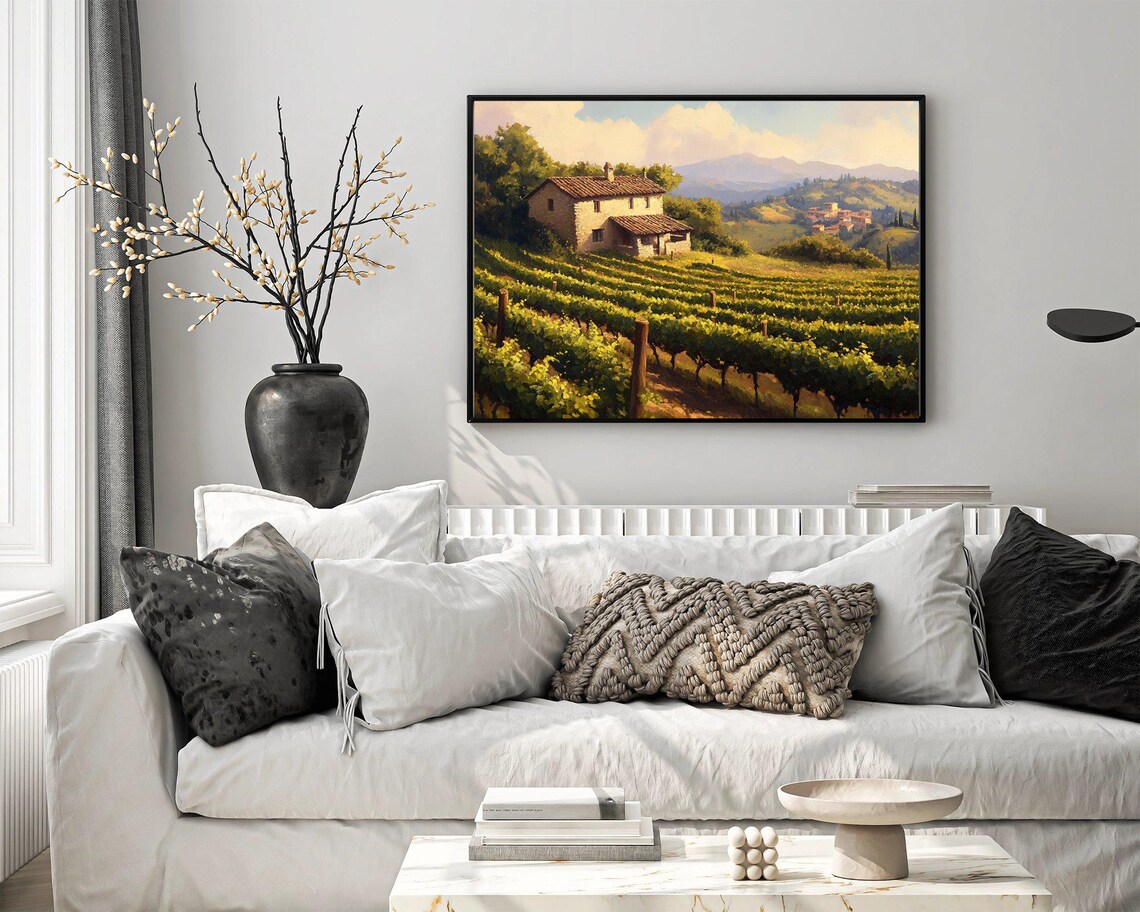 Tuscan Vineyard Art Print, Rustic Countryside Landscape - Image 3