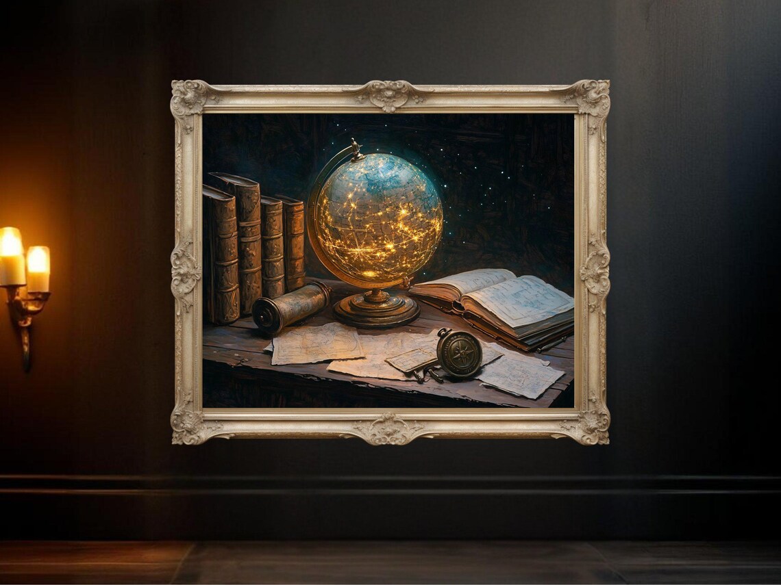 Vintage Globe Map Art Print, Antique Books Decor