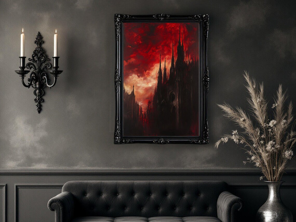 Dark Gothic Castle Art Print, Spooky Fantasy Landscape - Image 2
