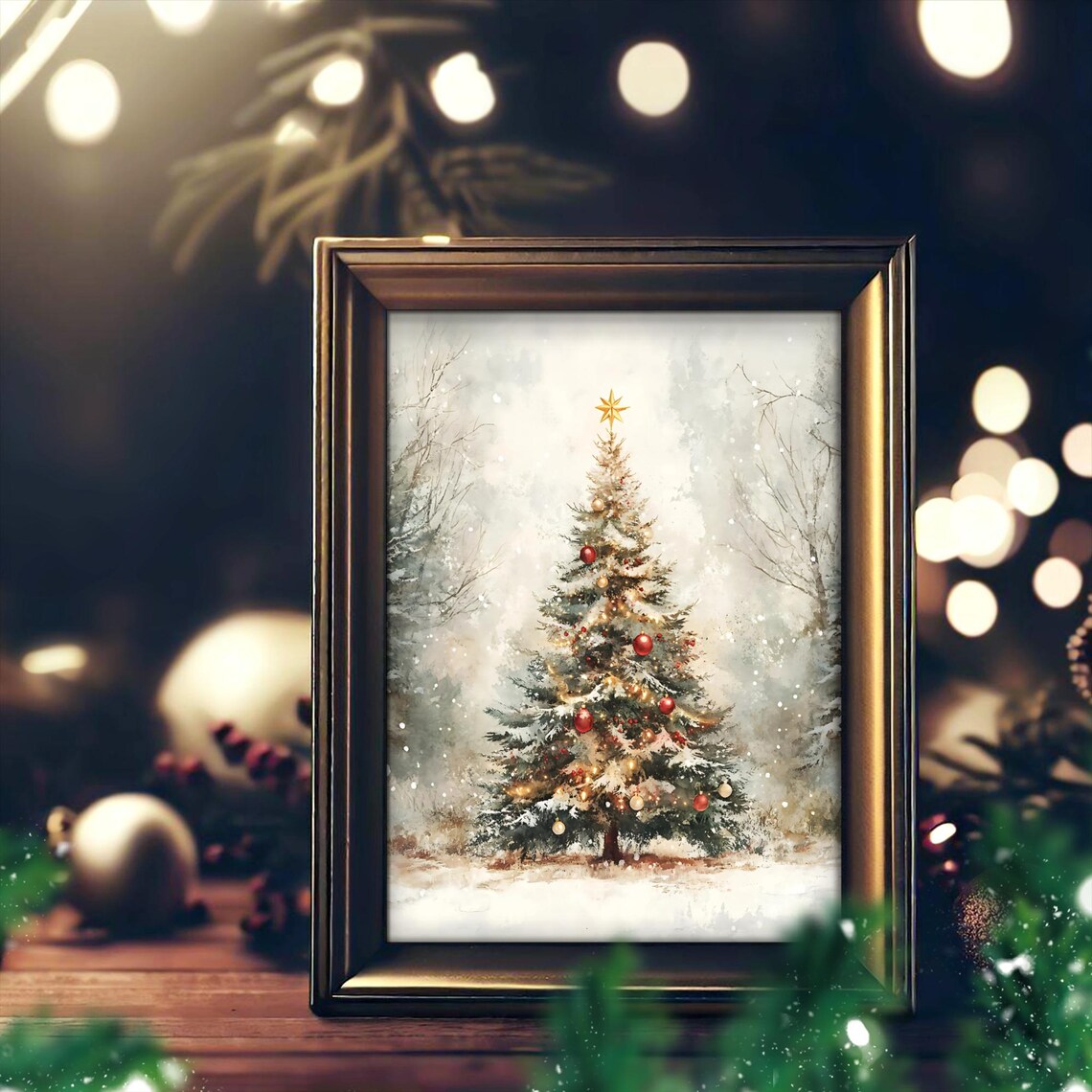 Vintage Holiday Tree, Festive Christmas Scene - Image 3