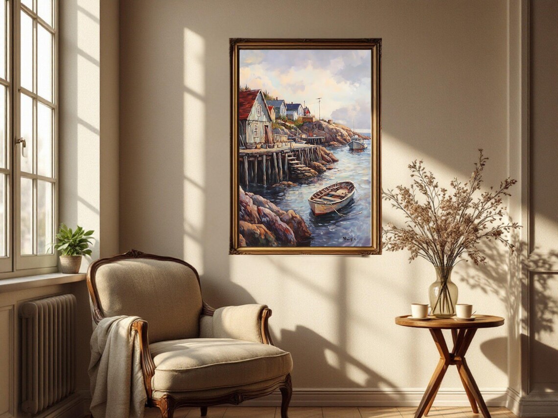 Coastal Village Vintage Seascape, Nautical Decor - Image 3