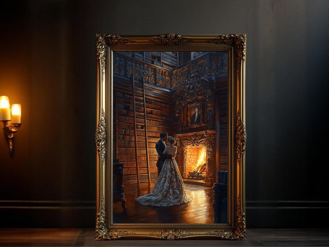 Dark Academia Vintage Library, Victorian Romance Art Print