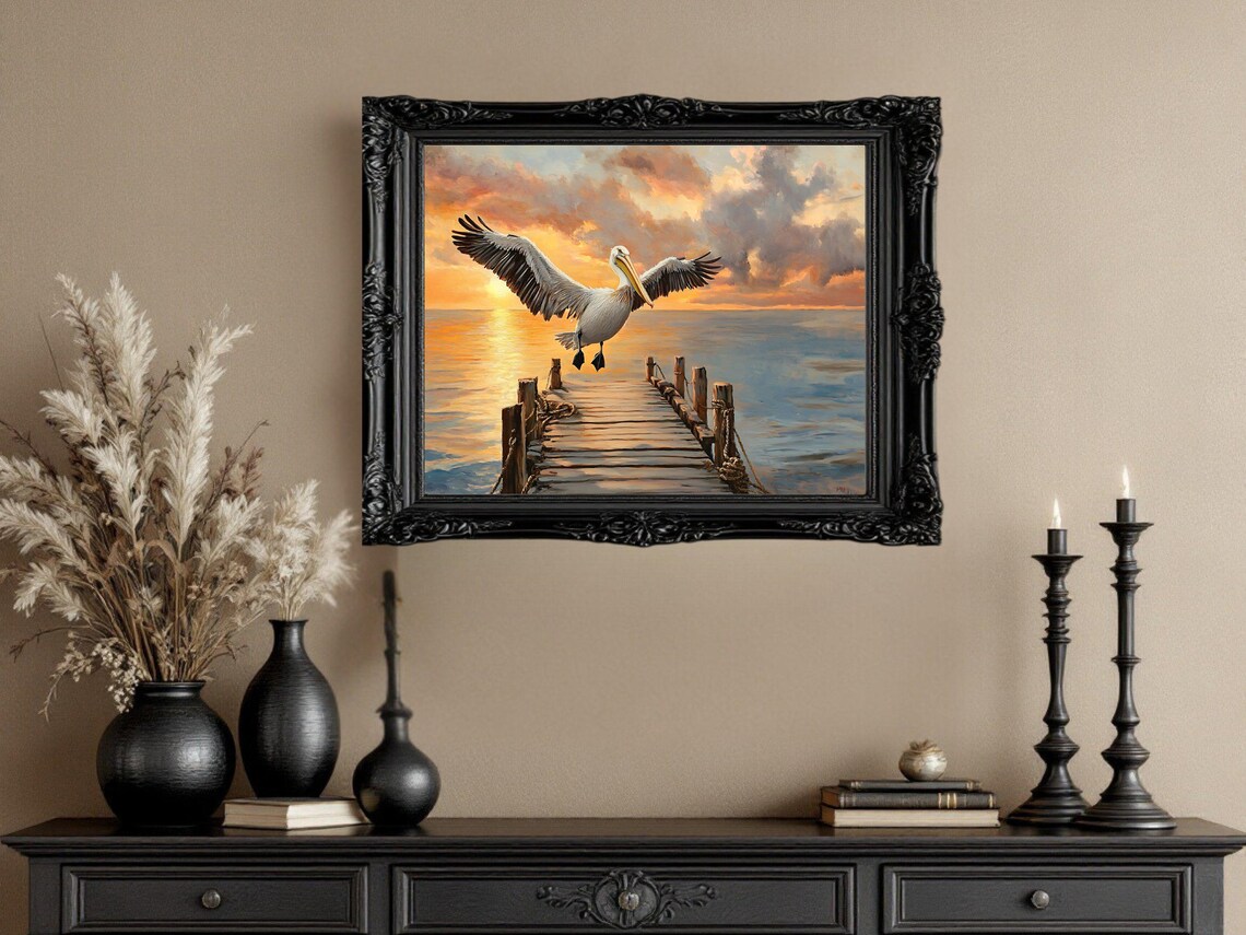Pelican Ocean Sunset Art Print, Coastal Decor - Image 3