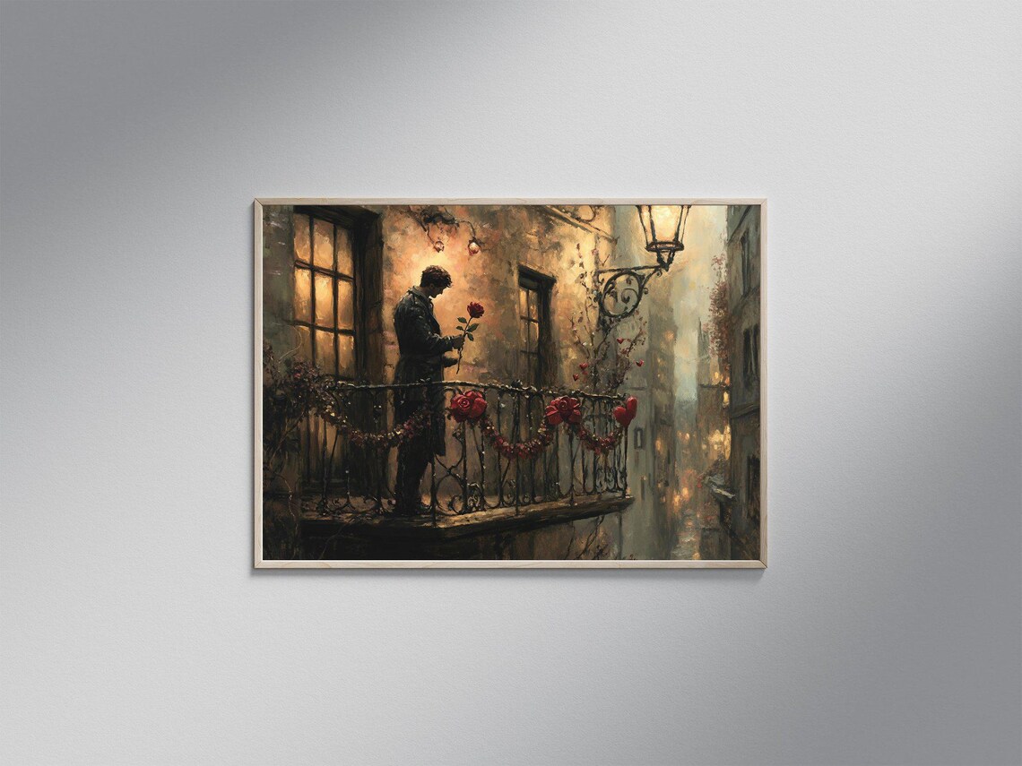 Romantic Balcony Vintage Scene With Red Roses