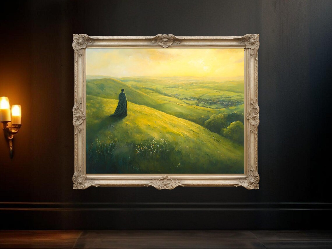 Pastoral Landscape Art Print, Serene Sunset Scene