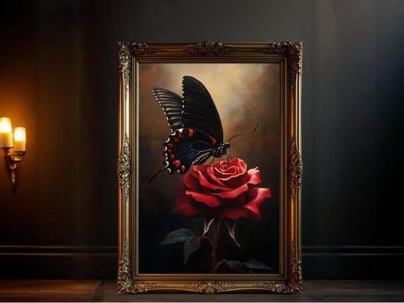 Elegant Butterfly On Rose Art Print