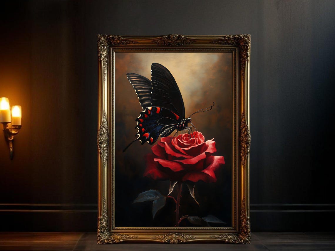 Elegant Butterfly On Rose Art Print