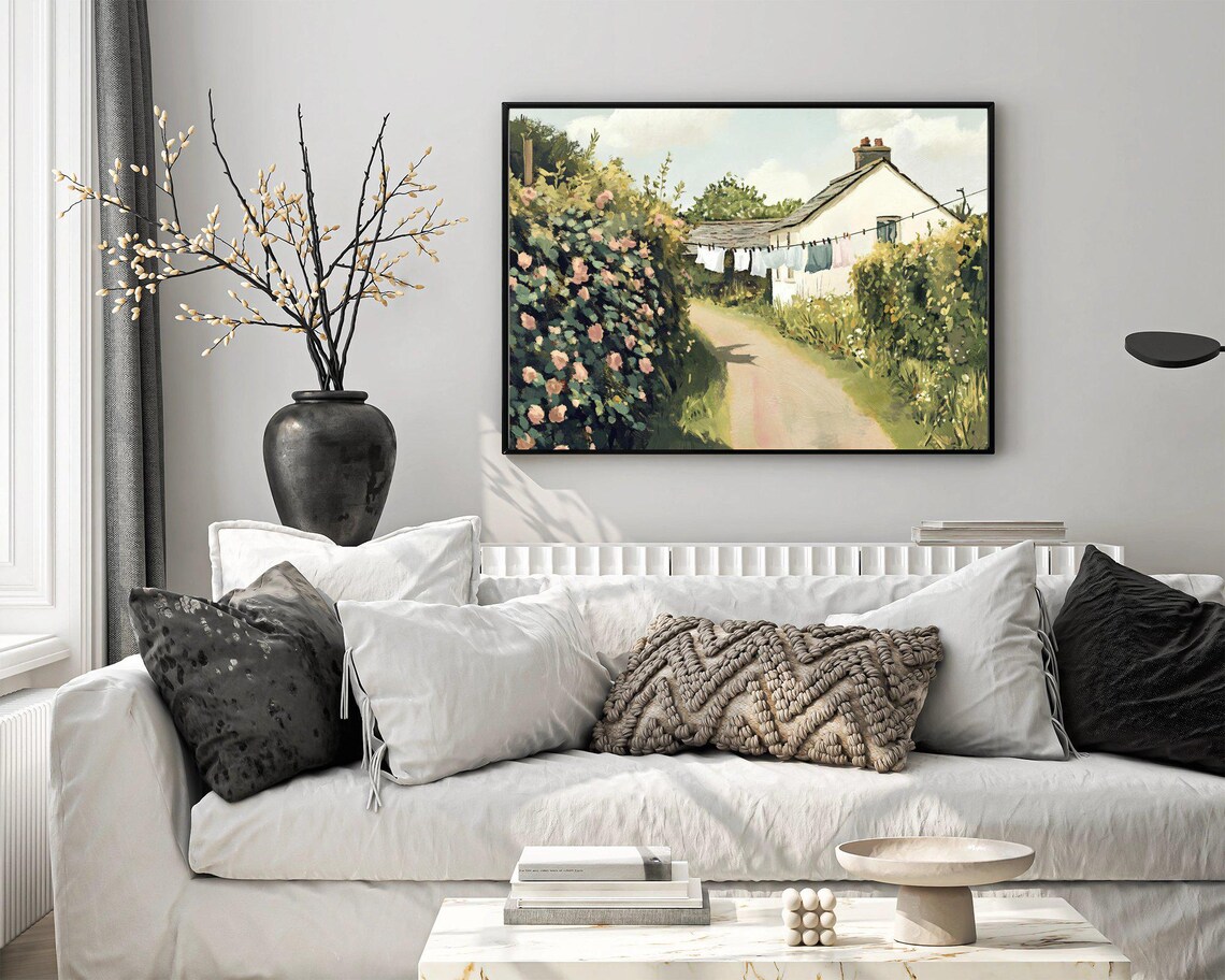 Vintage Country Cottage Rustic Landscape, Art Print - Image 3