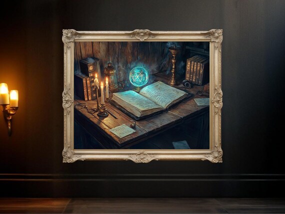 Mystical Book With Candle Light, Vintage Study Room