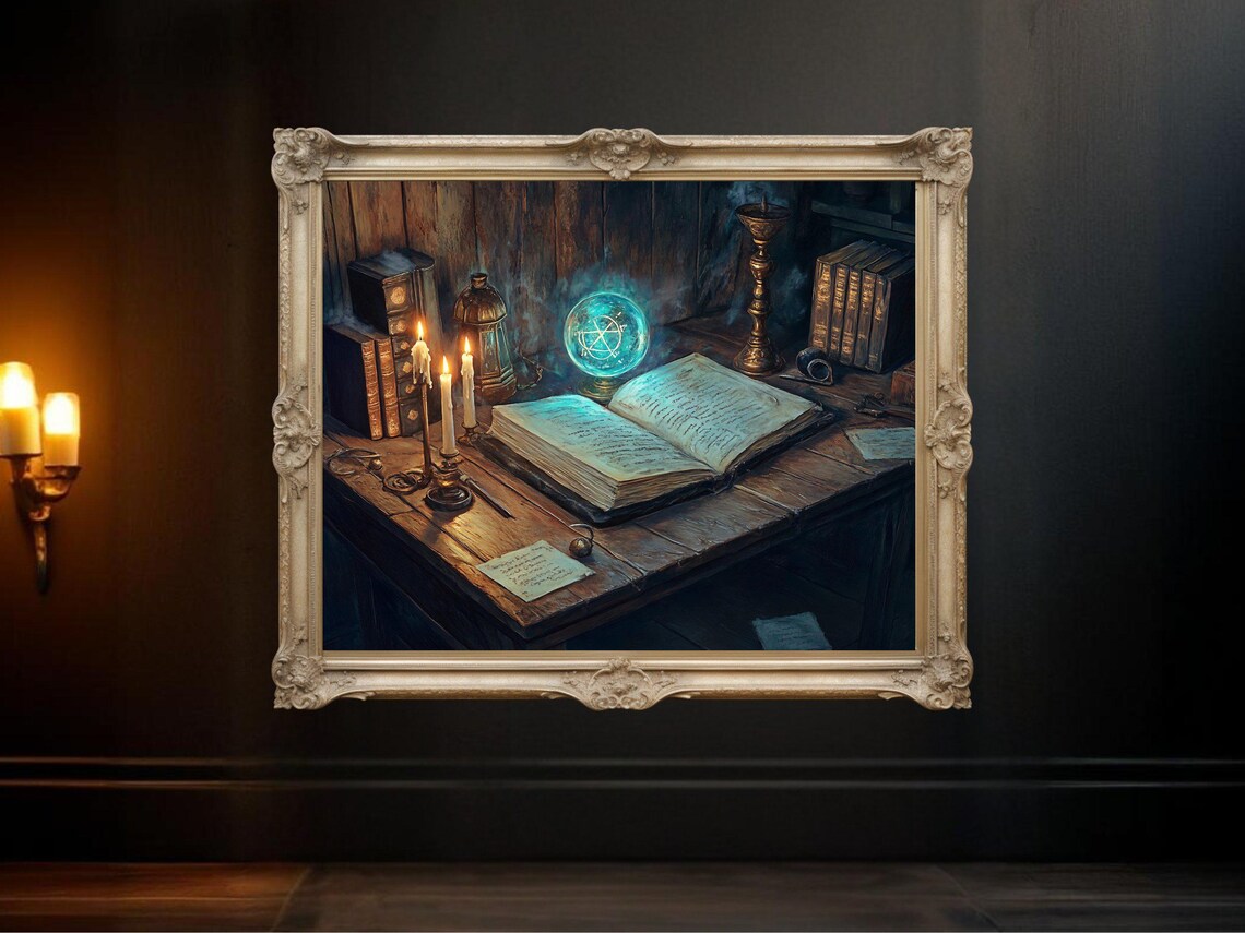 Mystical Book With Candle Light, Vintage Study Room