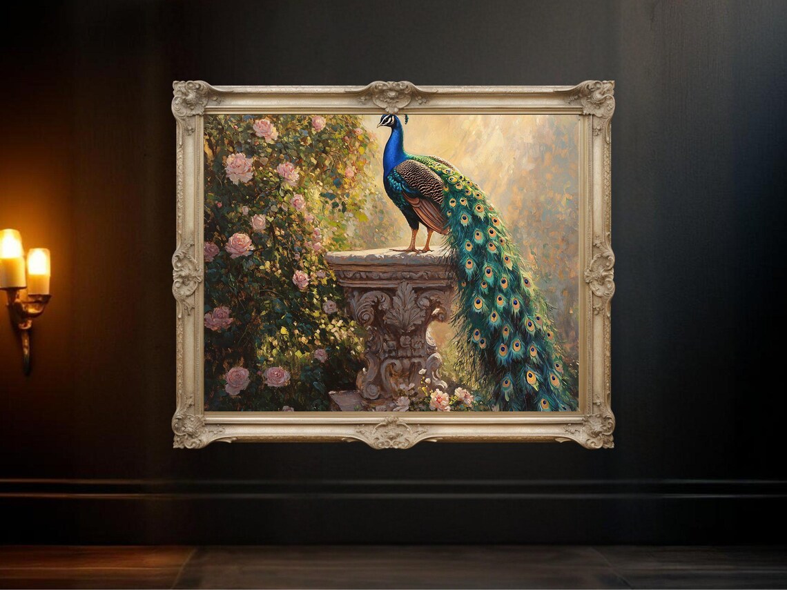 Elegant Peacock On Pedestal, Ornate Garden Decor