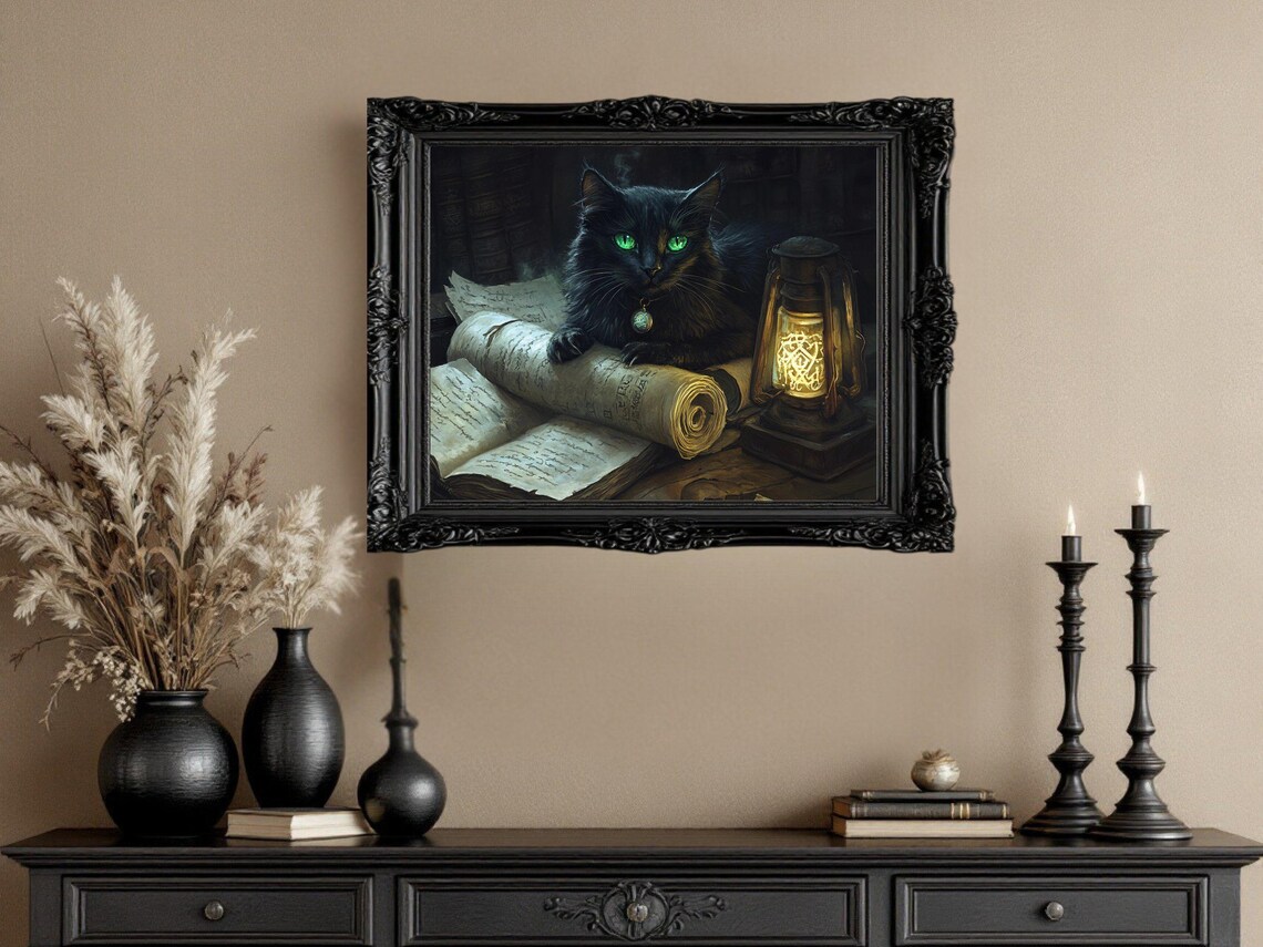 Enchanted Black Cat, Vintage Style Art Print - Image 3