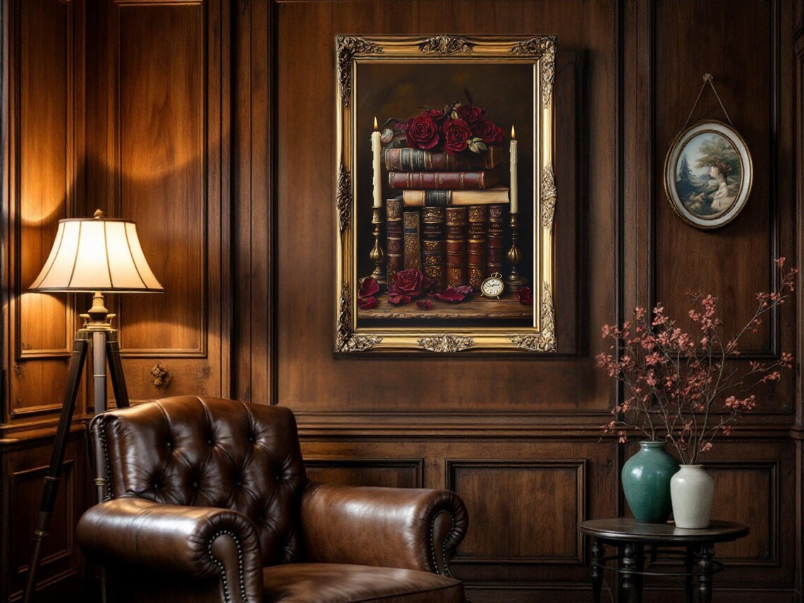 Dark Academia Vintage Books And Roses Art Print - Image 2