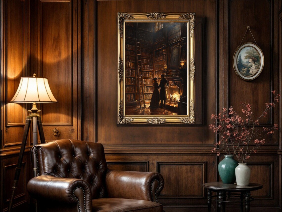 Dark Academia Vintage Library, Antique Bookshelf Art Print - Image 2