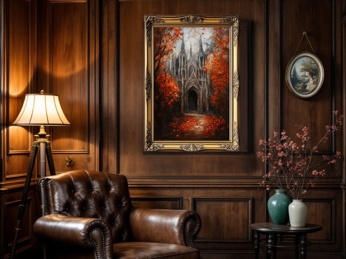 Gothic Cathedral, Autumn Forest Dark Fantasy Print - Image 3