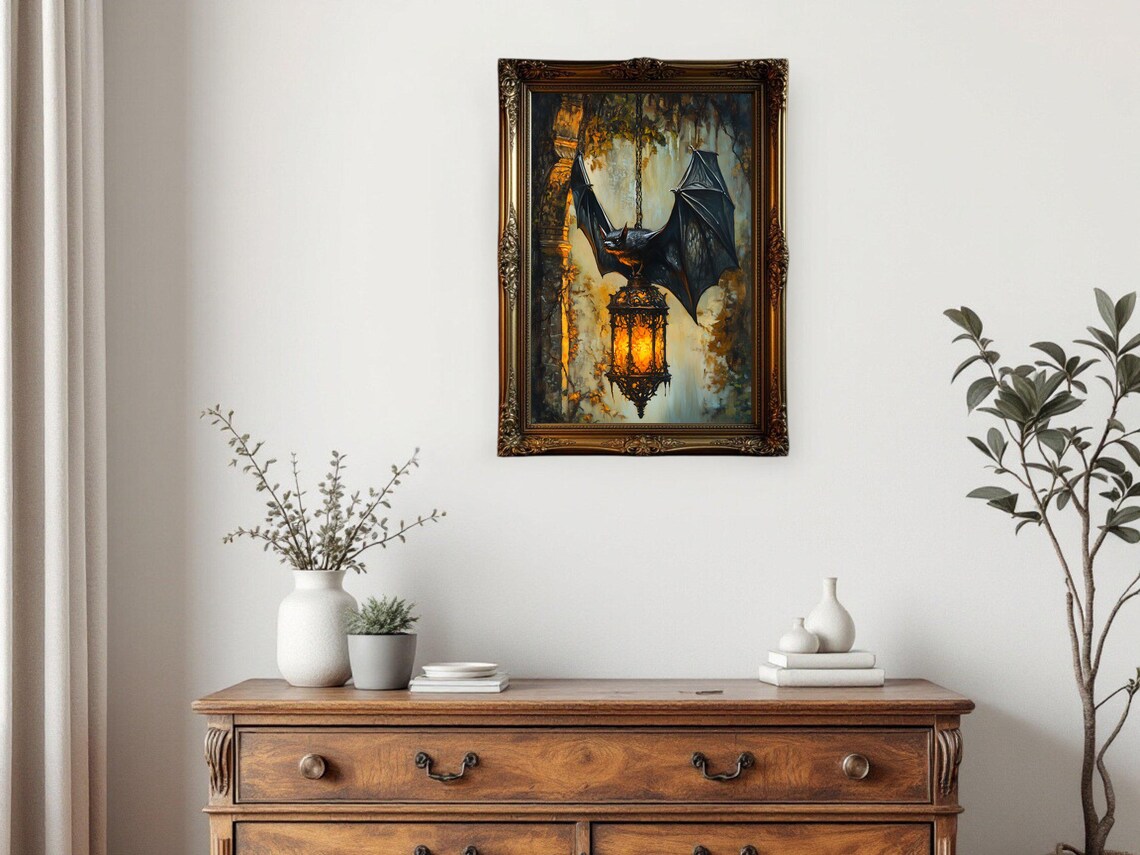 Gothic Bat Lantern Halloween Dark Art Poster - Image 3