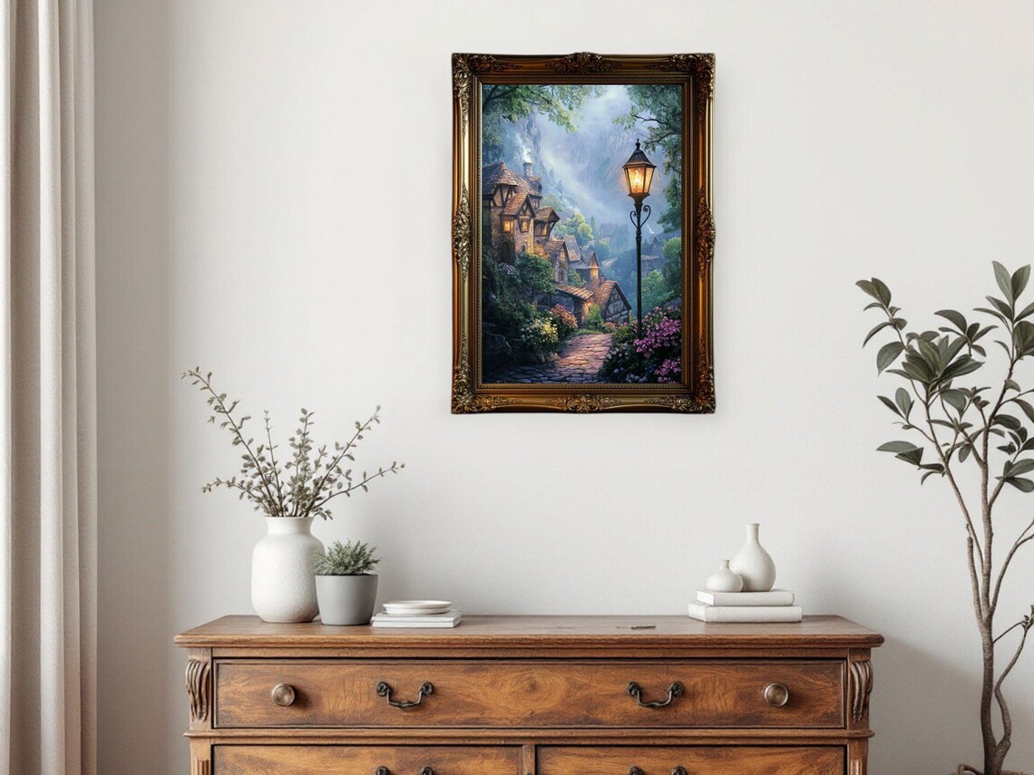 Cozy Mountain Village, Rustic Landscape Art Print - Image 3