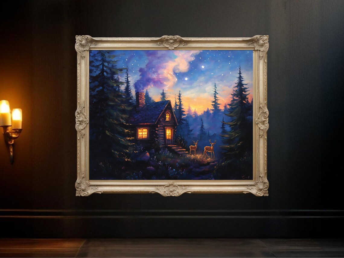 Starry Night Cabin In The Woods, Nature Landscape